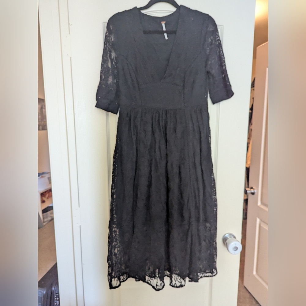 Free People Black Long Sleeve Lace Dress
